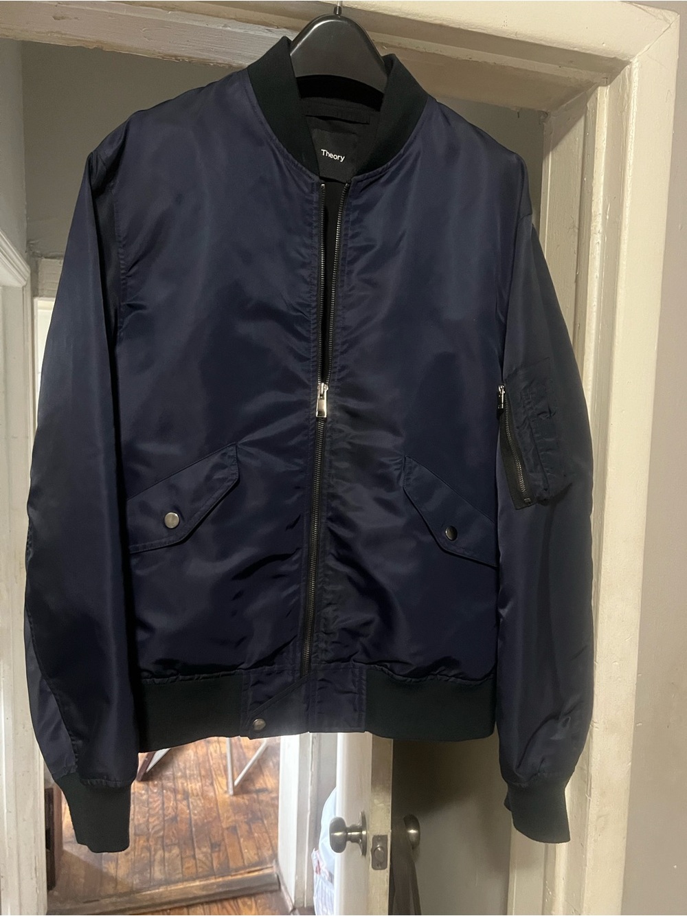 Theory Navy Blue Men's Bomber Jacket great piece in excellent condition